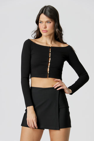 Blusa de manga larga con botones - NEGRA