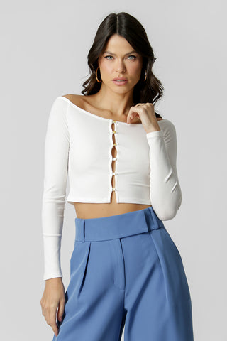 Blusa de manga larga con botones - BLANCO ROJO