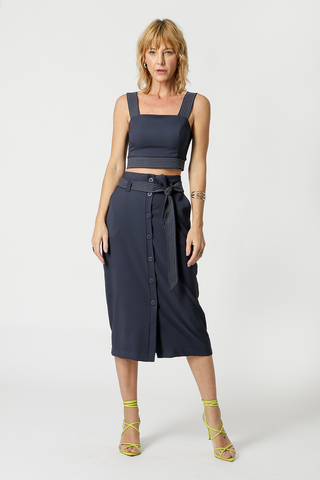 Blusa corta con detalle de costura - AZUL MARINO
