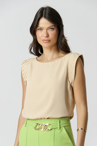 Blusa Com Pregas Nas Cavas - BEGE