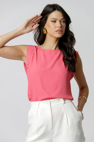 Blusa Com Pregas Nas Cavas - ROSA CLARO