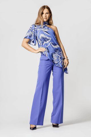 Blusa asimétrica estampada con cuello - AZUL 1217
