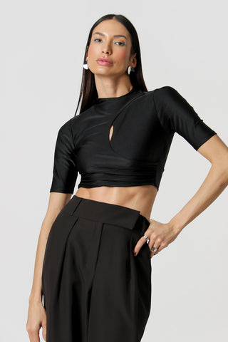 Blusa con escote cruzado - NEGRO