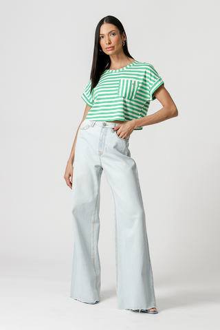 T-Shirt Listrada Bolso Frontal - VERDE 90142