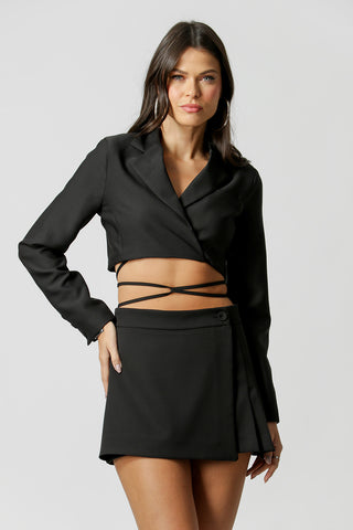 Blazer Cropped Com Tira - PRETO