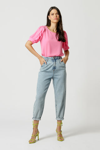 Blusa Manga Bufante Com Babado - PINK CLARO 1