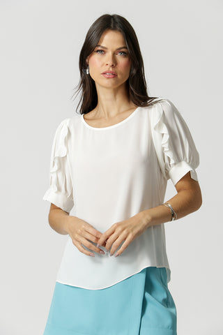 Blusa Manga Bufante Com Babado - OFF WHITE