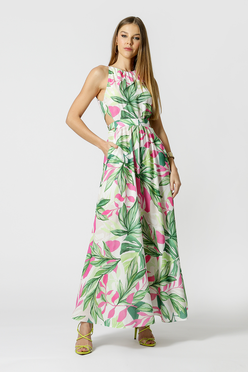 Vestido Longo Vazado Estampado