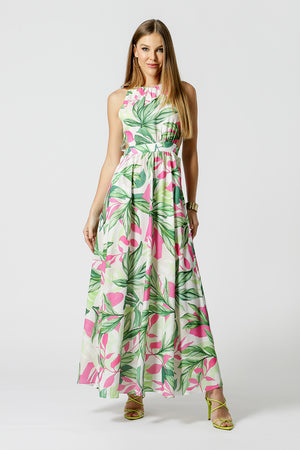 Vestido Longo Vazado Estampado