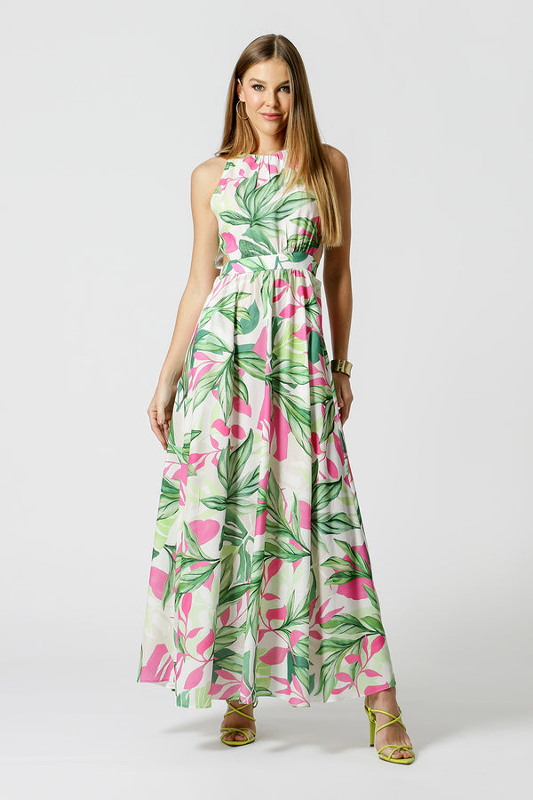 Vestido Longo Vazado Estampado