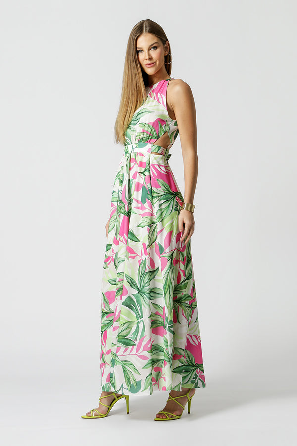 Vestido Longo Vazado Estampado