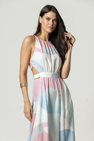 Vestido Longo Vazado Estampado