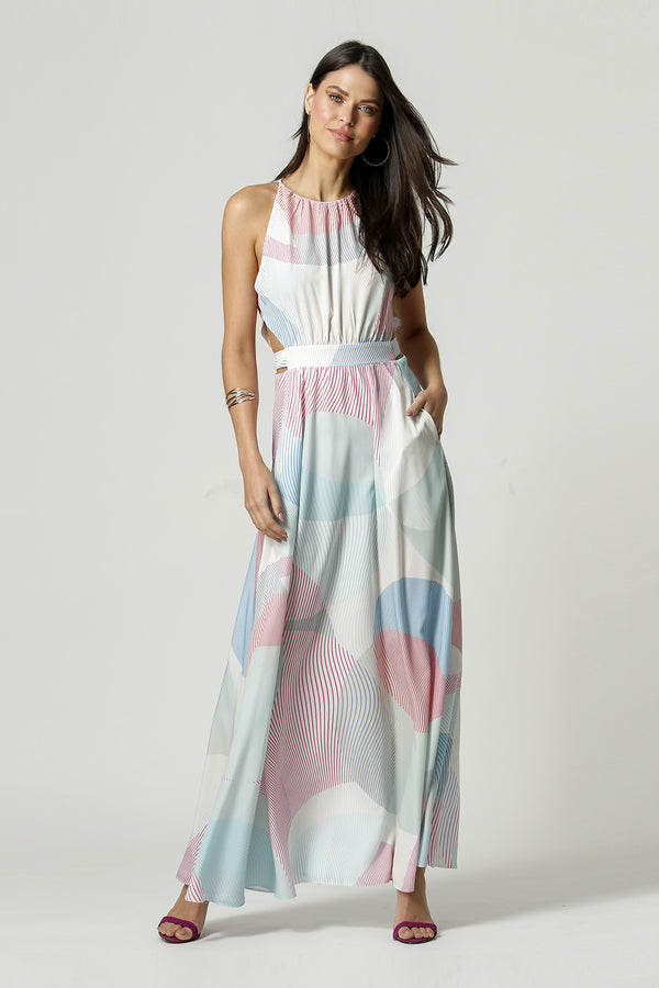 Vestido Longo Vazado Estampado