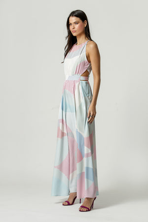 Vestido Longo Vazado Estampado