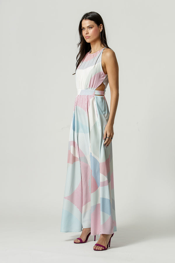 Vestido Longo Vazado Estampado