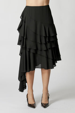 Falda asimétrica con volantes - NEGRA