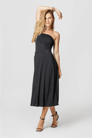 Falda midi con cinturilla elástica - NEGRA