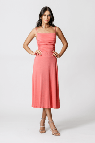 Falda midi con cinturilla elástica - CORAL