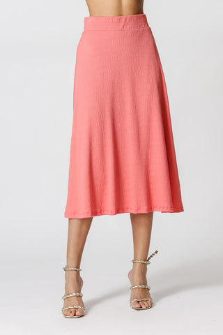 Falda midi con cinturilla elástica - CORAL