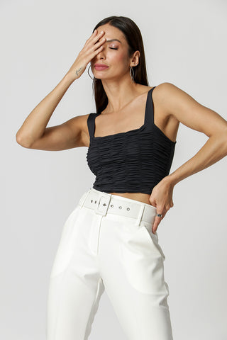 Blusa fruncida con tirantes - NEGRO
