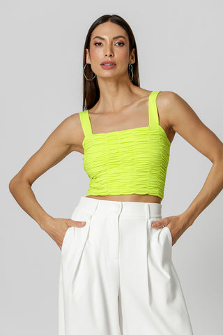 Blusa fruncida con tirantes - AMARILLO NEÓN