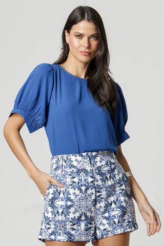 Blusa con mangas abullonadas y lastex - ROYAL