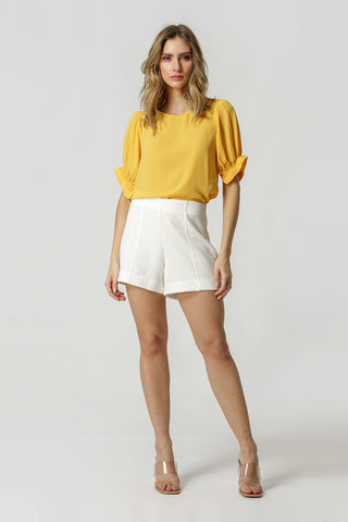 Blusa con mangas abullonadas y lastex - SOL