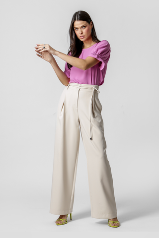 Blusa con mangas abullonadas y lastex - LILAS CLARO