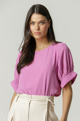Blusa con mangas abullonadas y lastex - LILAS CLARO
