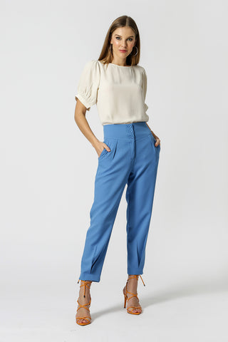 Blusa con mangas abullonadas y lastex - GELO