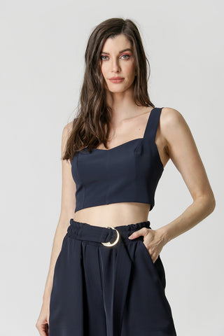 Blusa corta con detalle de látex - AZUL MARINO