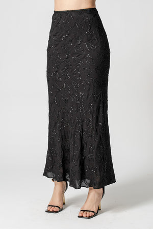 Saia Midi Sereia Paetê Folhas