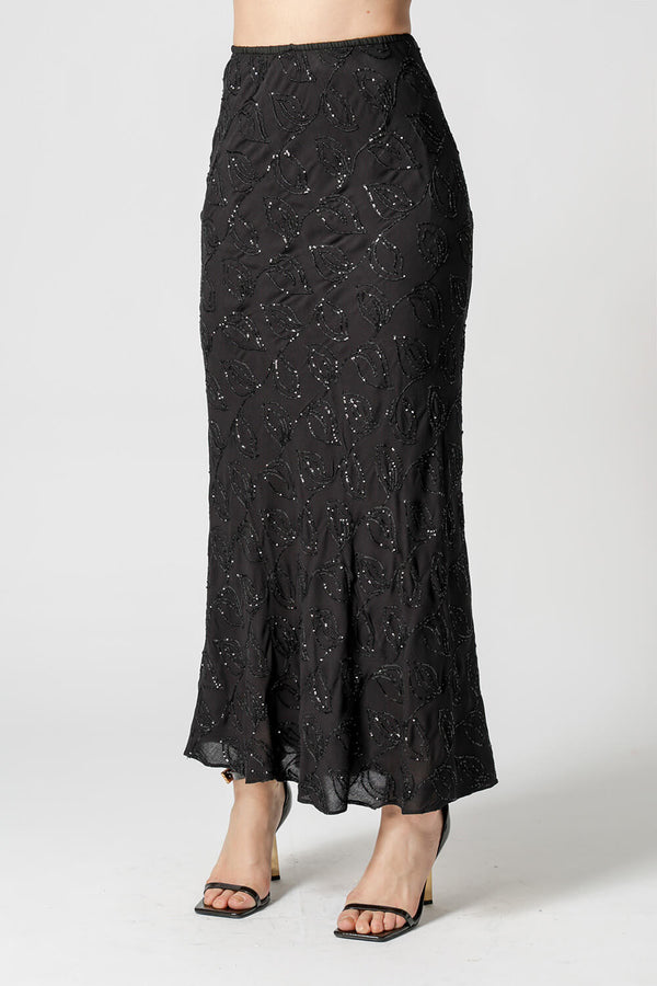 Saia Midi Sereia Paetê Folhas