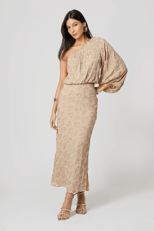 Saia Midi Sereia Paetê Folhas