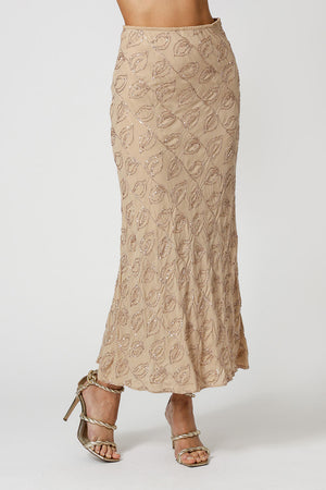 Saia Midi Sereia Paetê Folhas