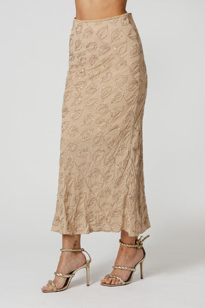 Saia Midi Sereia Paetê Folhas