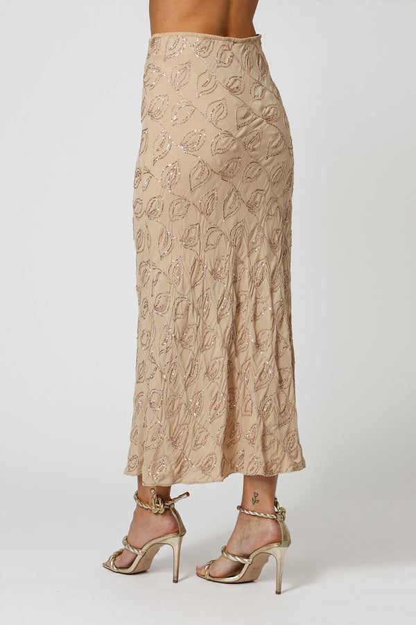 Saia Midi Sereia Paetê Folhas