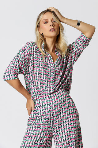 Camisa Ampla Estampada - PINK 7172