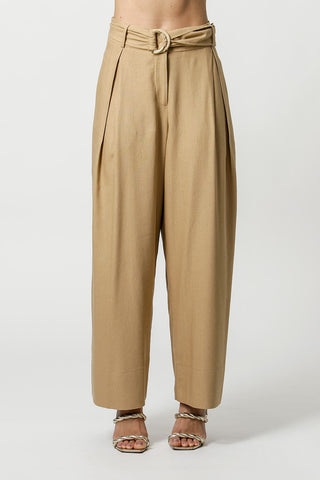 Pantalón de lino con cinturón de doble hebilla - CASTOR