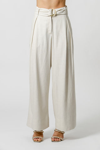 Pantalones de lino con cinturón de doble hebilla - CRU