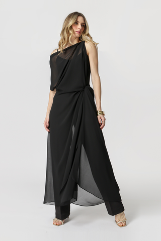 Vestido midi con giro - NEGRO