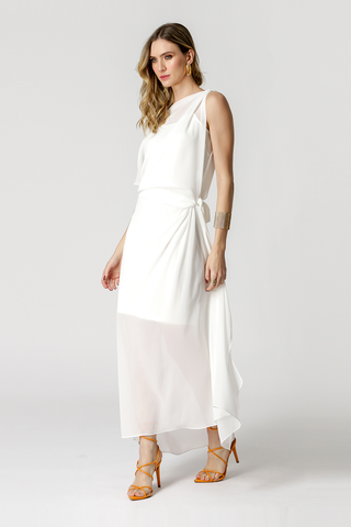 Vestido midi con giro - BLANCO ROJO