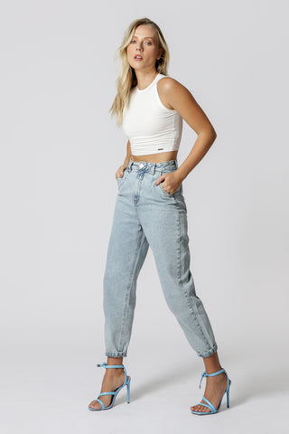Blusa Cropped Básica Canelada - OFF WHITE