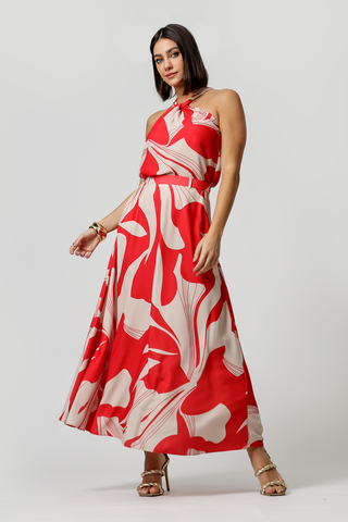 Falda estampada con cinturilla - ROJO 6059