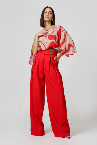 Blusa Estampada Manga Angel - VERMELHO 6059