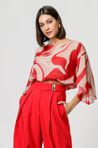 Blusa Estampada Manga Angel - VERMELHO 6059