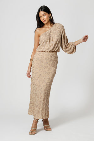 Blusa Ombro Único Paetê Folhas