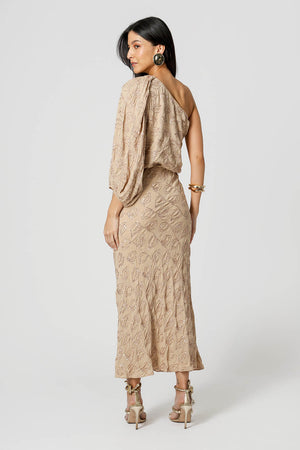 Blusa Ombro Único Paetê Folhas