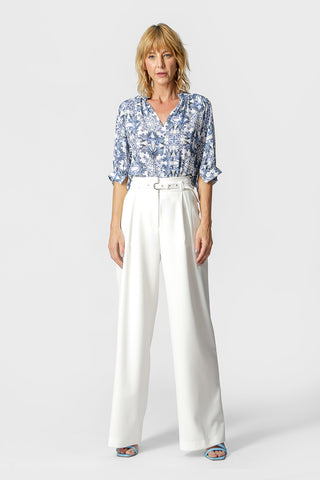 Blusa Franzida Decote V Estampada - ROYAL 9056