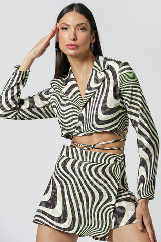 Blazer Cropped Com Tira Estampado - VERDE 6051